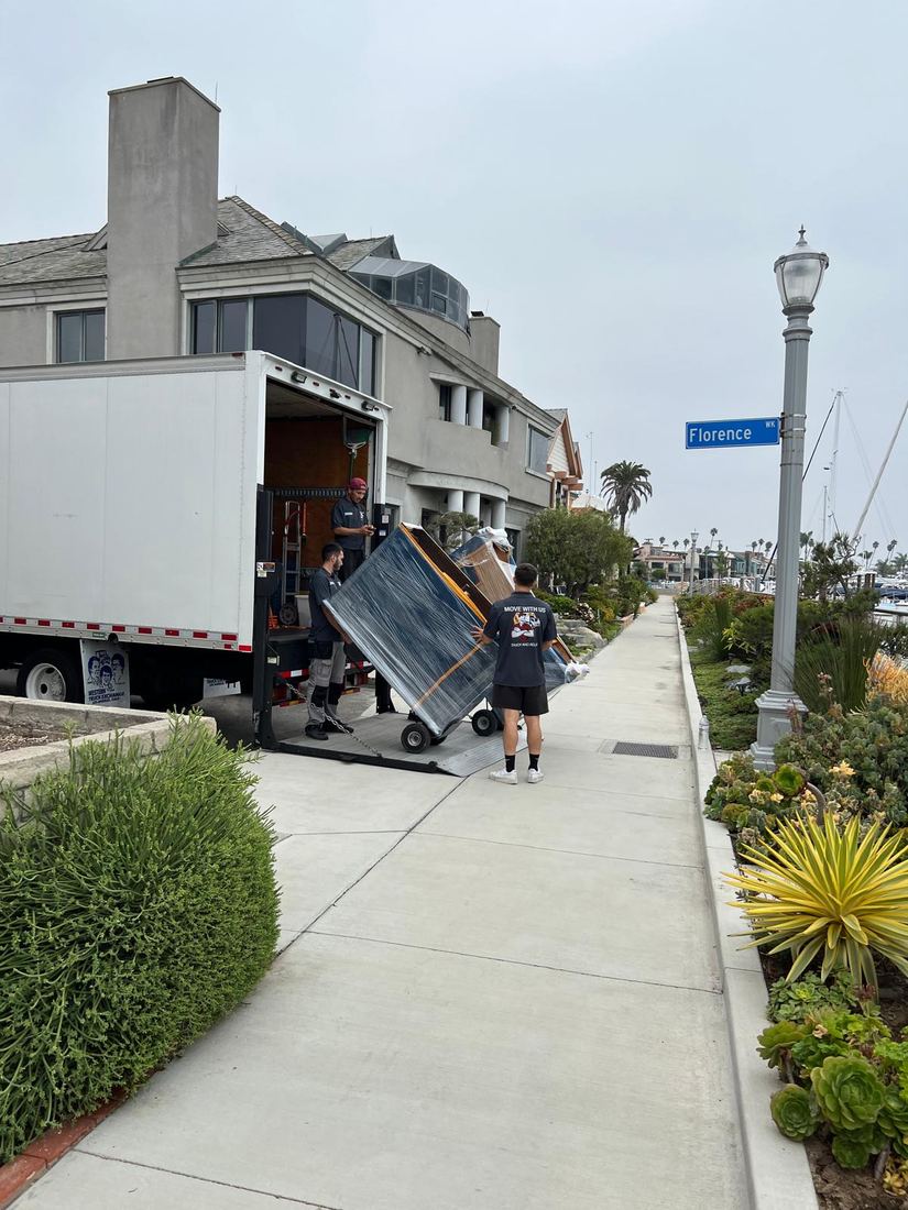 All Way Moving truck loading at Florence Walk in Naples, Long Beach